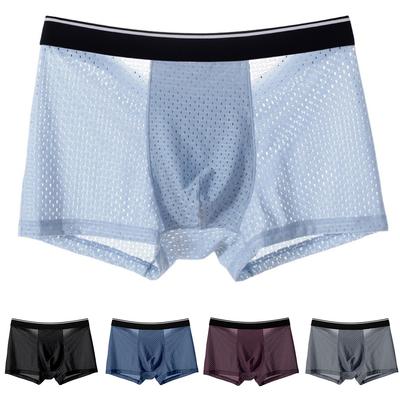 Erkekler Buz Ipek İç Giyim Örgü Seksi Nefes Şeffaf Boxer Külot Külot