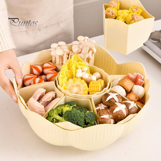 360 Dgree Rotatable Serving Tray 8 Dividers Detachable Hot Pot Serving Bowl Draining Food Tray for Snacks Relish Vegetable Fruit