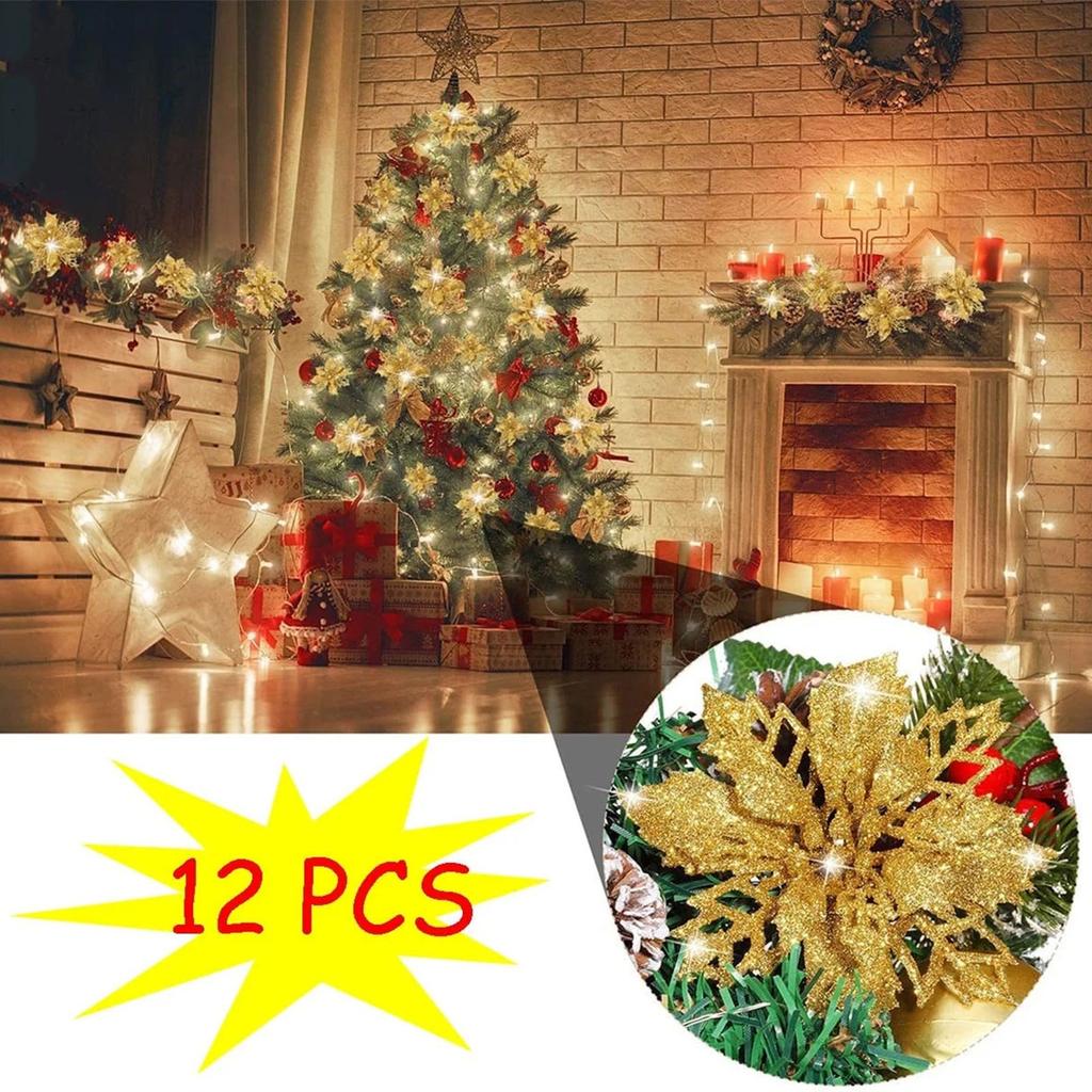 Decorated With Sparkling Flower Accessories Christmas Wreaths Tree Decorations 12PC