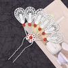 Crystal Rhinestone Flower Hairpin Metal Ethnic Headdress Jewelry Thai Style Leaf Hair Stick  Party