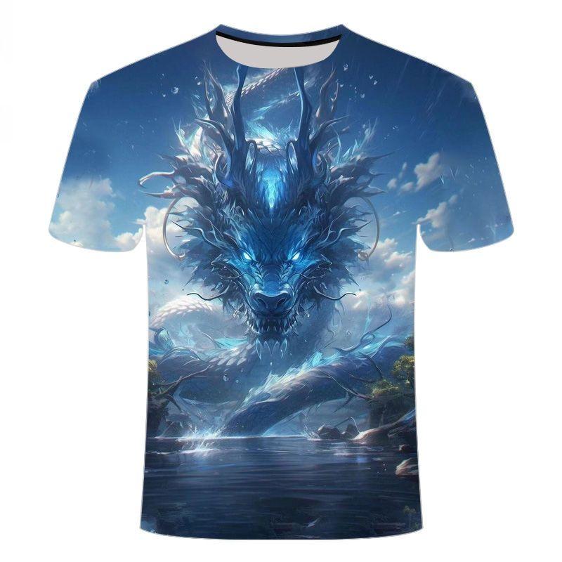Summer Y2k Woman New Dragon Trendy Youth Handsome Casual Round Neck Short Sleeved Kids Men