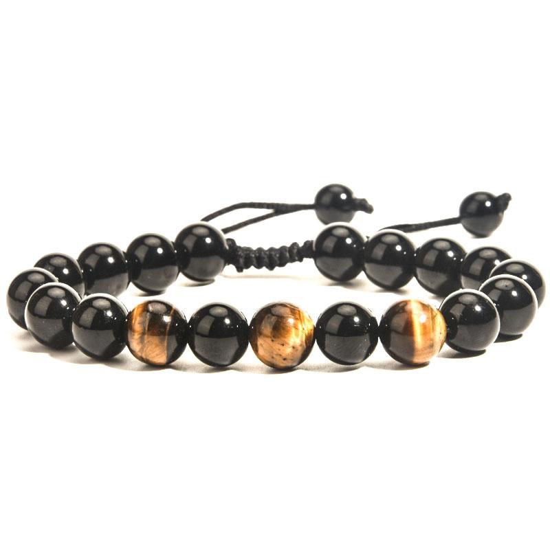 Obsidian Agate Tiger Eye Handmade Mens Beaded Bracelet For Travel Gift