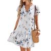 Women's Dresses Short Sleeve V-Neck Floral Printed Loose Casual Temperament Beach Dresses