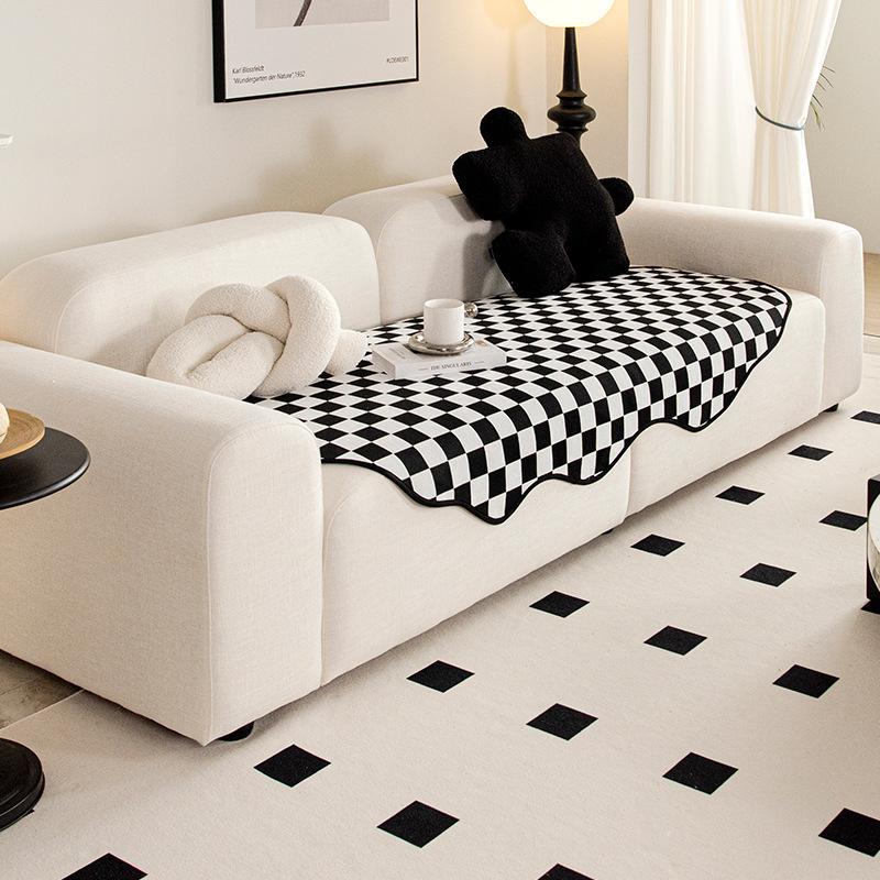 Checkerboard Sofa Mat, Universal for All Seasons, Irregular Straight Sofa Mat for Living Room, Non Slip Sofa Mat for Bedroom Living Room
