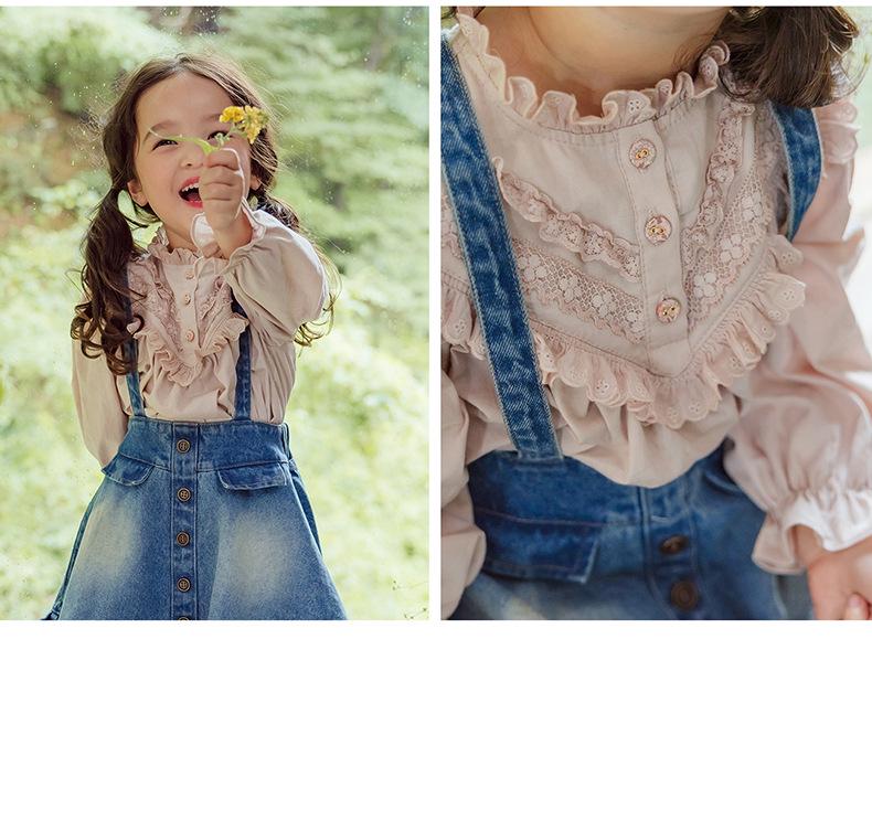 2025 Spring Vintage Puff Sleeve Lace Collar Shirt for Toddler Girls