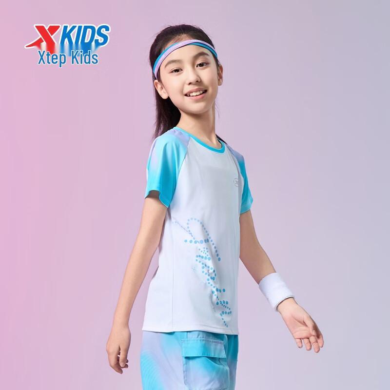 XTEP Girls' Gradient Print Quick-Dry Short Sleeve Knit Top