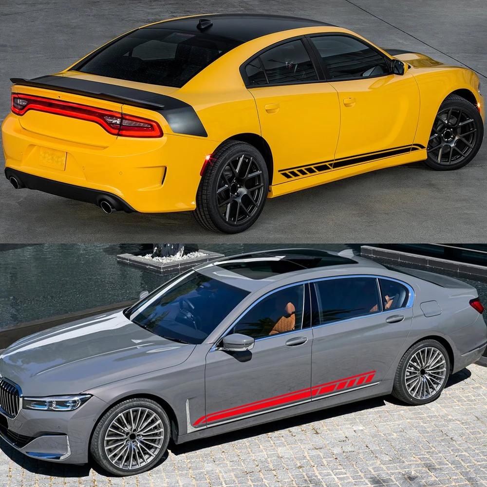 2PCS DIY Car Both Sides Body Stickers Stripes Waterproof Auto Door Decals Automobiles Products Car Wrap Vinyl Film Accessories