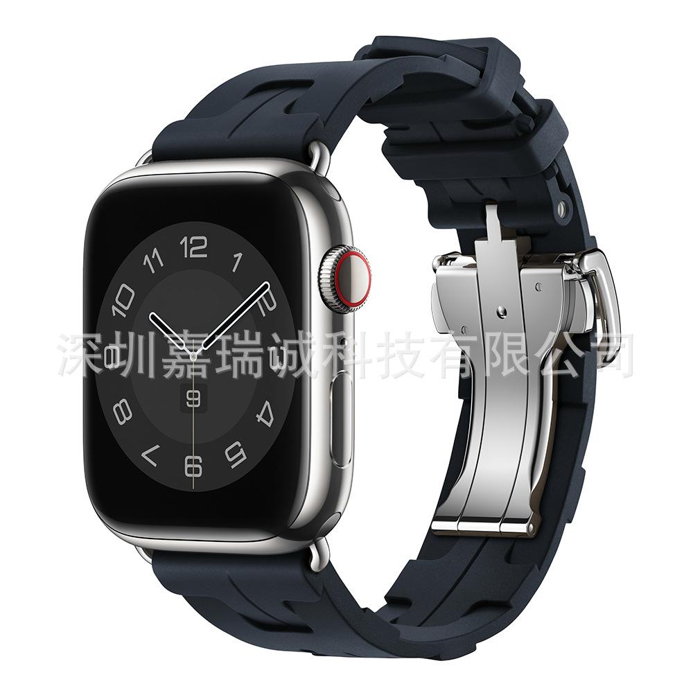 Original Soft Rubber Strap for Apple Watch Band 49mm 45mm 41mm 44mm 42mm 38mm Metal Buckle Bracelet for IWatch
