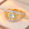 Vintage Inlaid White Blue CZ Women's Ring Gorgeous Two Color Hand Carving Daily Wear Party Jewelry Anniversary Gift