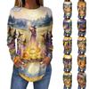 Women's Loose Round-neck Vintage Halloween Print Long-sleeved T-shirt Pullover Shirt
