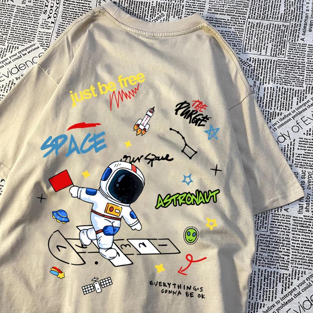 Space Astronaut Just Be Free Print Tshirts Men Women Fashion Casual Tops Hip Hop Oversize T-Shirts Casual Summer Short Sleeve
