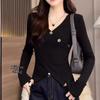 Plus Size V-Neck Slit Base Layer Top: Slimming, Flattering, and Fashionable Women's Autumn/Winter Inner Wear