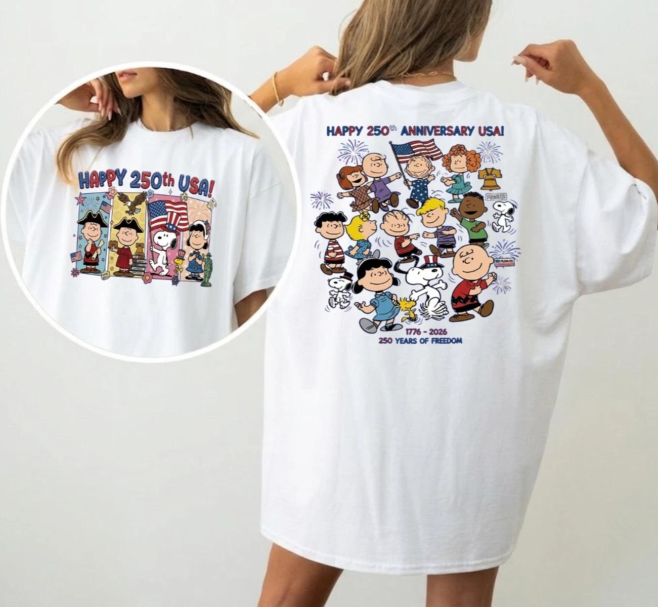 Snoopy Gang Happy 250th USA Anniversary Graphic Tee S-5XL M