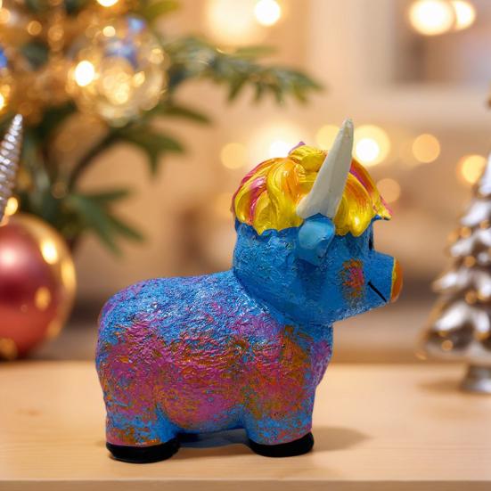 Yousheng Highland Cow Figurine Resin Multicolor Cow Miniature Ornament Hand-painted Highland Cattle Statue for Farmhouse Home Office Desktop Decor