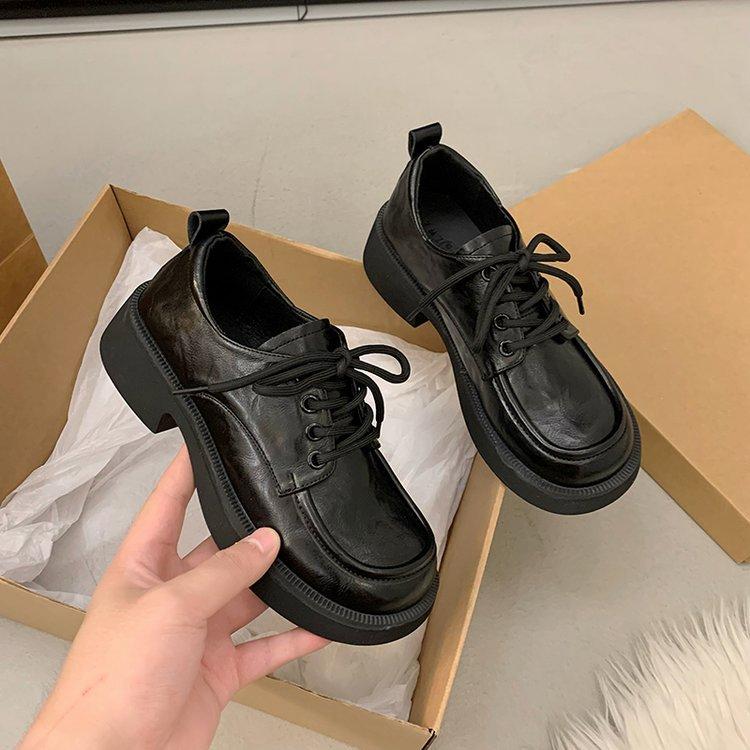 Leather platform British style lace-up small leather shoes women's shoes autumn 2025 new loafers college style shoes