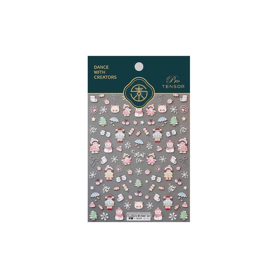 Autocolante pentru unghii cu desene animate japoneze Fată de iarnă din ferită (TS-3934)