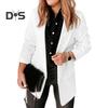 Women Suit Coat Blazer Solid Color Open Stitch Long Sleeves Slim FIt Lapel Soft Anti wrinkle Formal Business Coat Mid Length Jacket