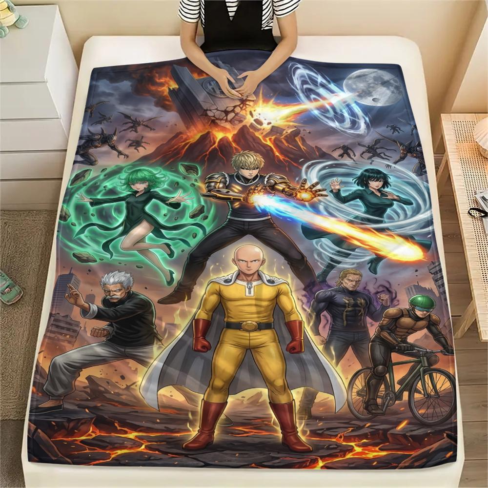 One-Punch Man Print Flannel Blanket Warm Soft Throw for Sofa Bed Chair Travel Picnic Comfortable Bedroom Decor Saitama-Xin