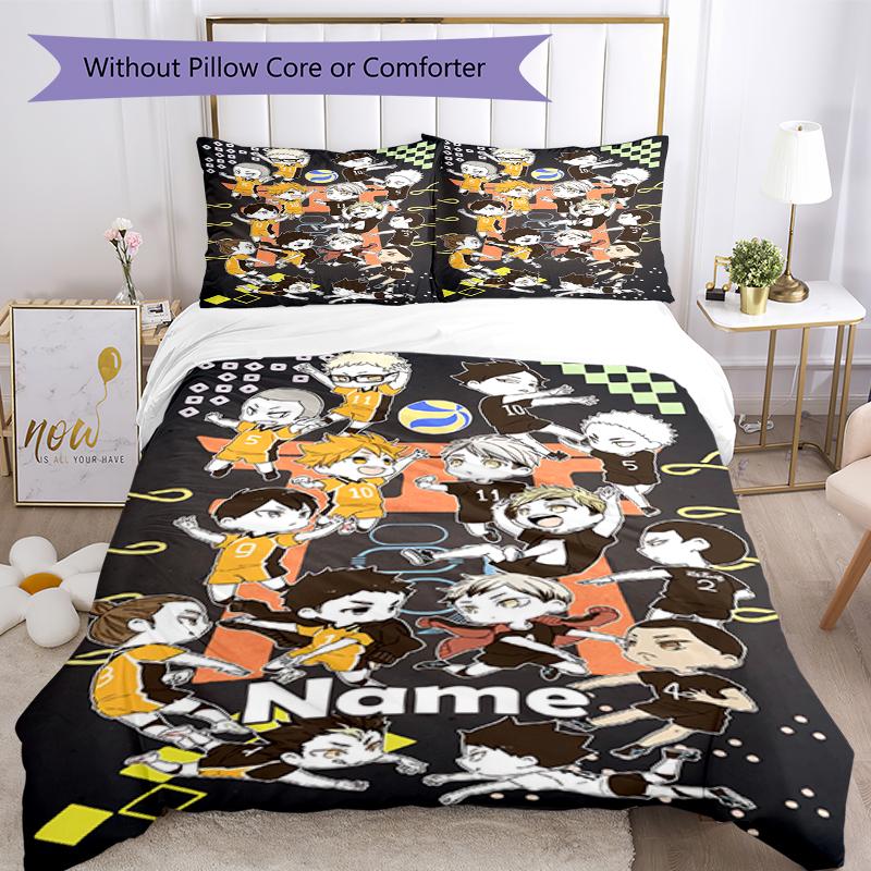 3pcs Custom Name Haikyu Bedding Set Duvet Cover Closure Includes 1 Duvet Cover & 2 Pillowcases, Soft and Comfortable for All Seasons.