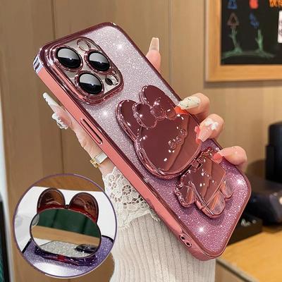 Luxus Kaninchen Spiegel Handyhalter Gradient Glitzer Hülle Für iPhone 16 14 13 12 11 15 Pro Max 16 Plus Ständer Hülle mit Objektivfolien