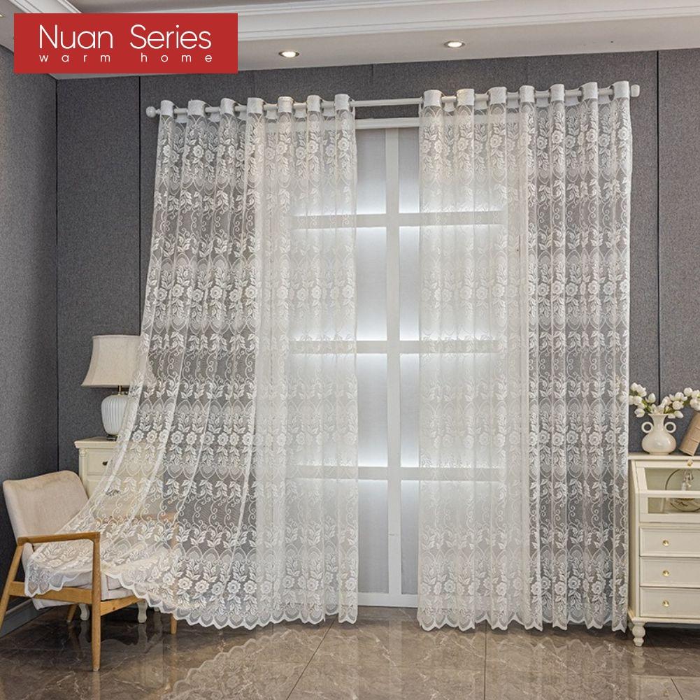 1PC Nuan Series Plain European Jacquard Sheer Curtain Pure White Transparent Tulle for Living Room Bedroom Balcony Window Home Decor