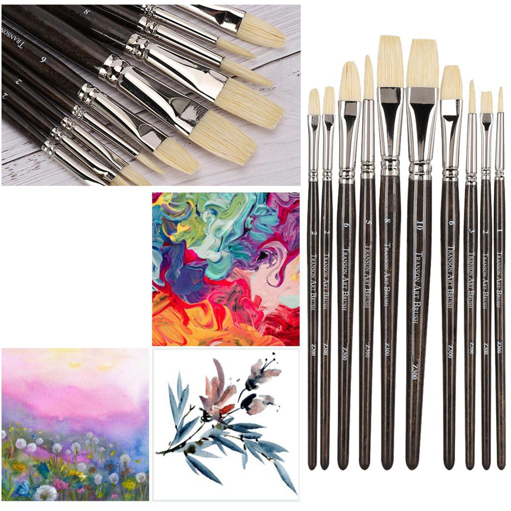 10Pcs Oil Painting Brushes Brown UV Holder Gouache Watercolor Drawing Pen Art Supplies
