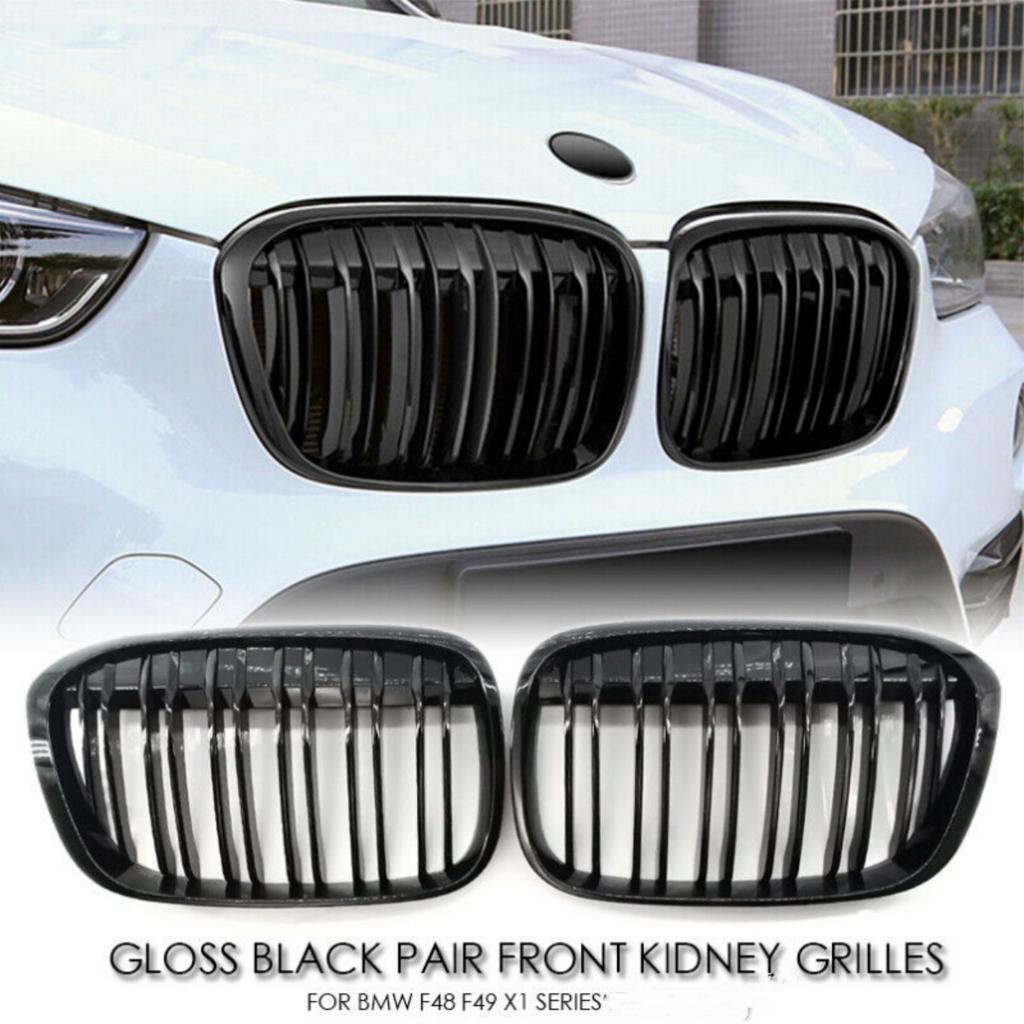 MLKQ6 Double Line Car Front Bumper Kidney Grill Grilles For BMW X1 F48 F49 2016 2017 2018 2019 2020 M Style Racing Grille Glossy Black