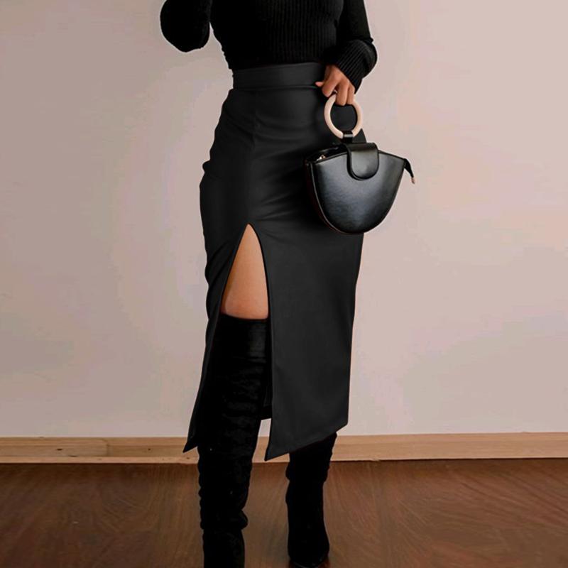 

VONDA Женская мода однотонные юбки с разрезом прямого кроя S чёрный