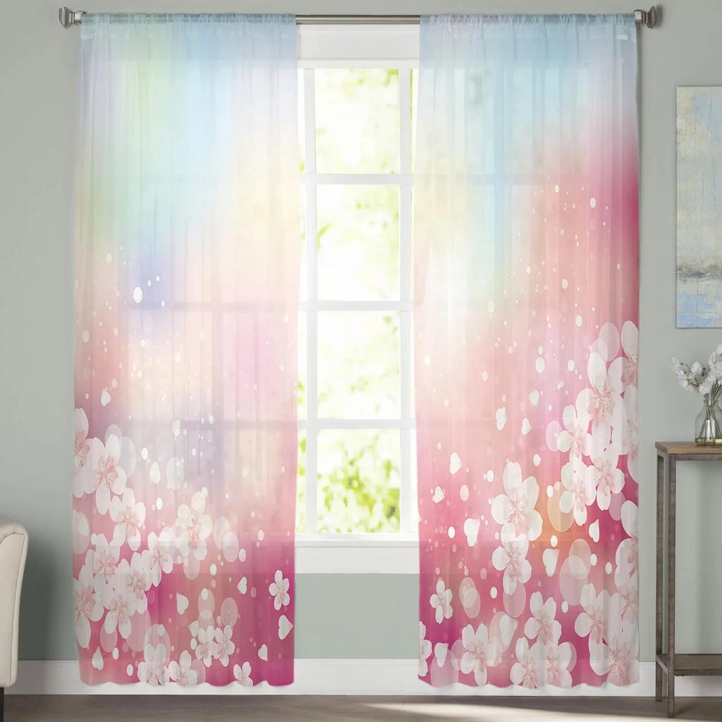 Dream Cherry Blossom Pink Sheer Curtains for Girl Kids Bedroom Kitchen Window Drapes Curtain Home Decoration