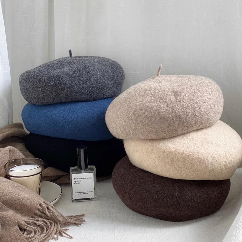Thickened Wool Beret Milk Tea Color Maca Color Versatile Painter's Hat