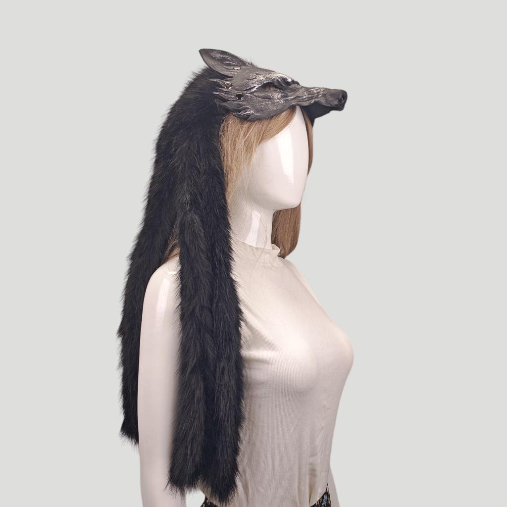 Nordischer Wolfskopf Pelz Kopfschmuck: Wikinger-Stil Cosplay & Halloween Maske
