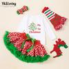 A4  Winter New Christmas Children's Clothing Baby Girl O-Neck Cartoon Breathable Long-sleeved Princess Dress Socks Set