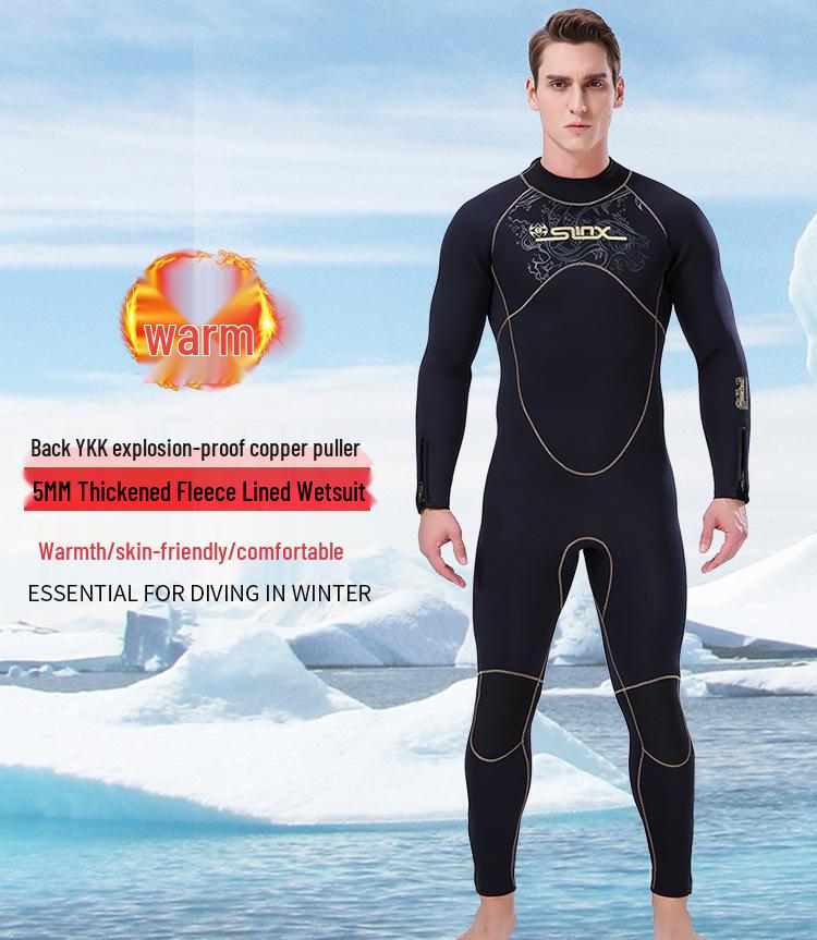 Muta in neoprene da uomo da 5 mm foderata in pile con protezione solare - Muta SLINX per snorkeling e immersioni