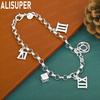 925 Sterling Silver Number Side Chain Beautiful Bracelet Gift Jewelry