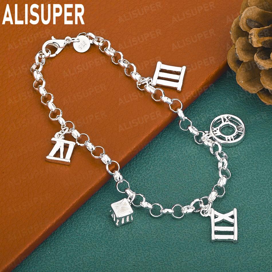 

925 Sterling Silver Number Side Chain Beautiful Bracelet Gift Jewelry 20CM