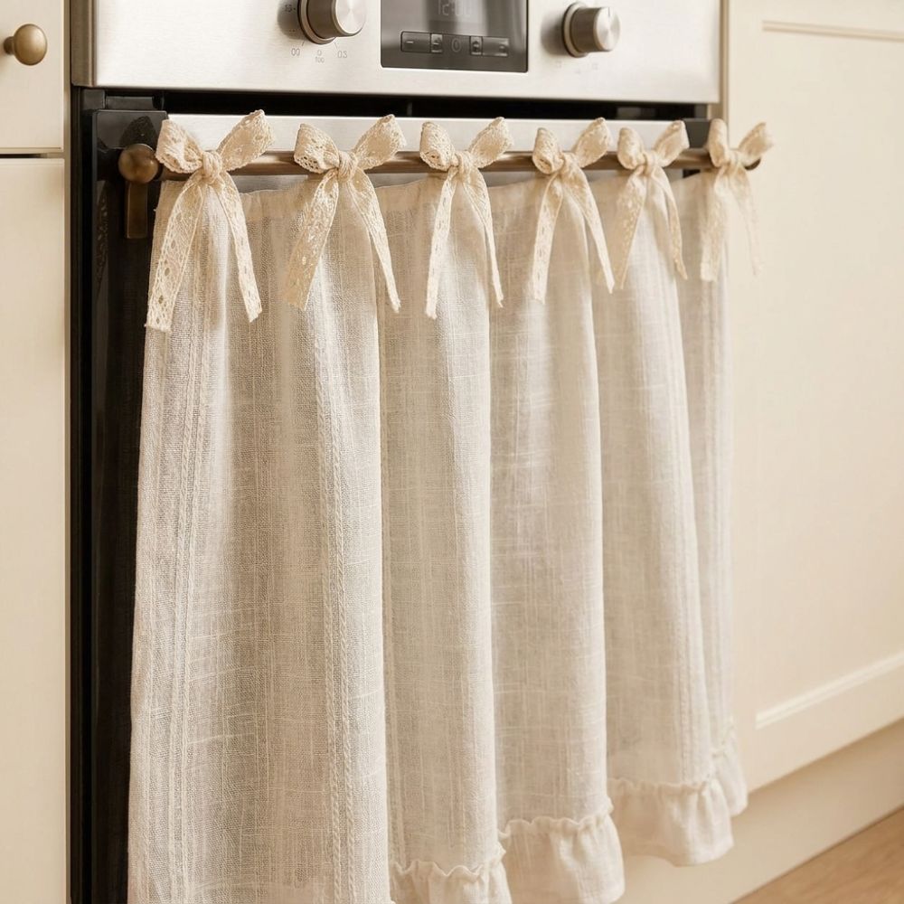 Pastoral Style Kitchen Stove Cover Skirt Handmade Stove Decor Valance Cabinet Curtain Small Window