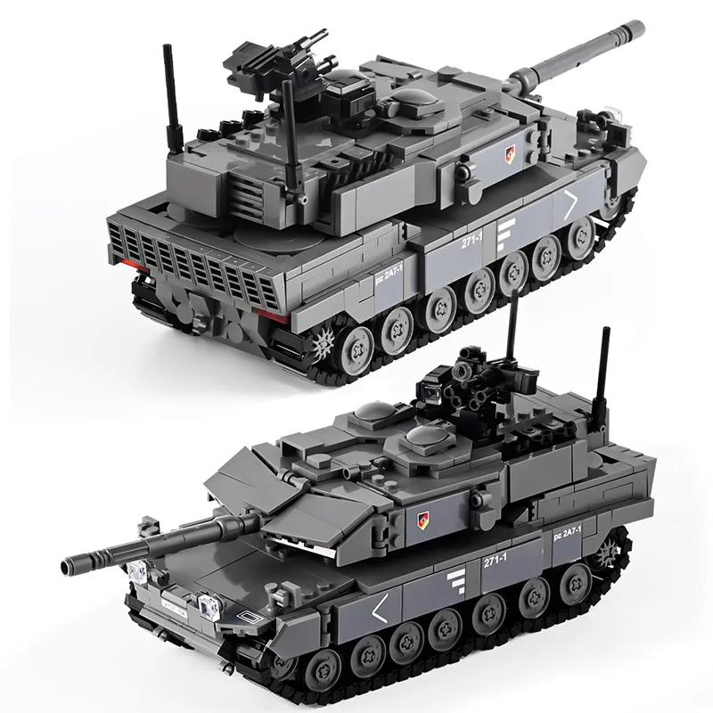Military WW2 MBT Army Main Battle Tank Challenger Leopard 2A7+ Soldiers Figures Building Blocks Set For Kids Children Toys Gifts