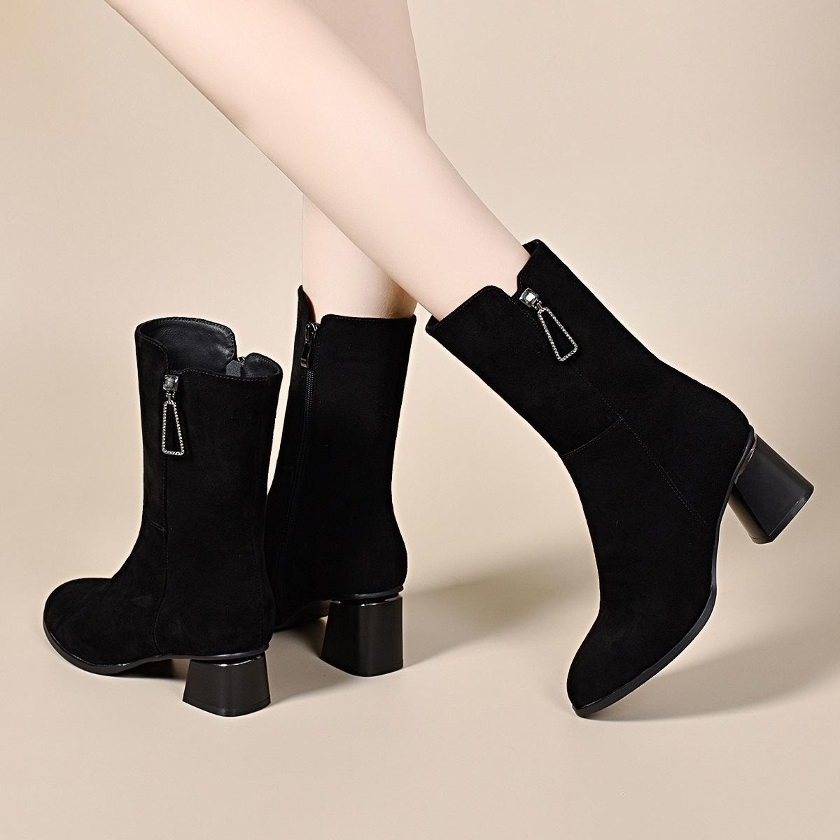 

Полусапожки женские осенне-зимние с пряжкой-каплей, на толстом высоком каблуке, черные, с острым носком, две модели высокой моды, ботинки-рыцари 41