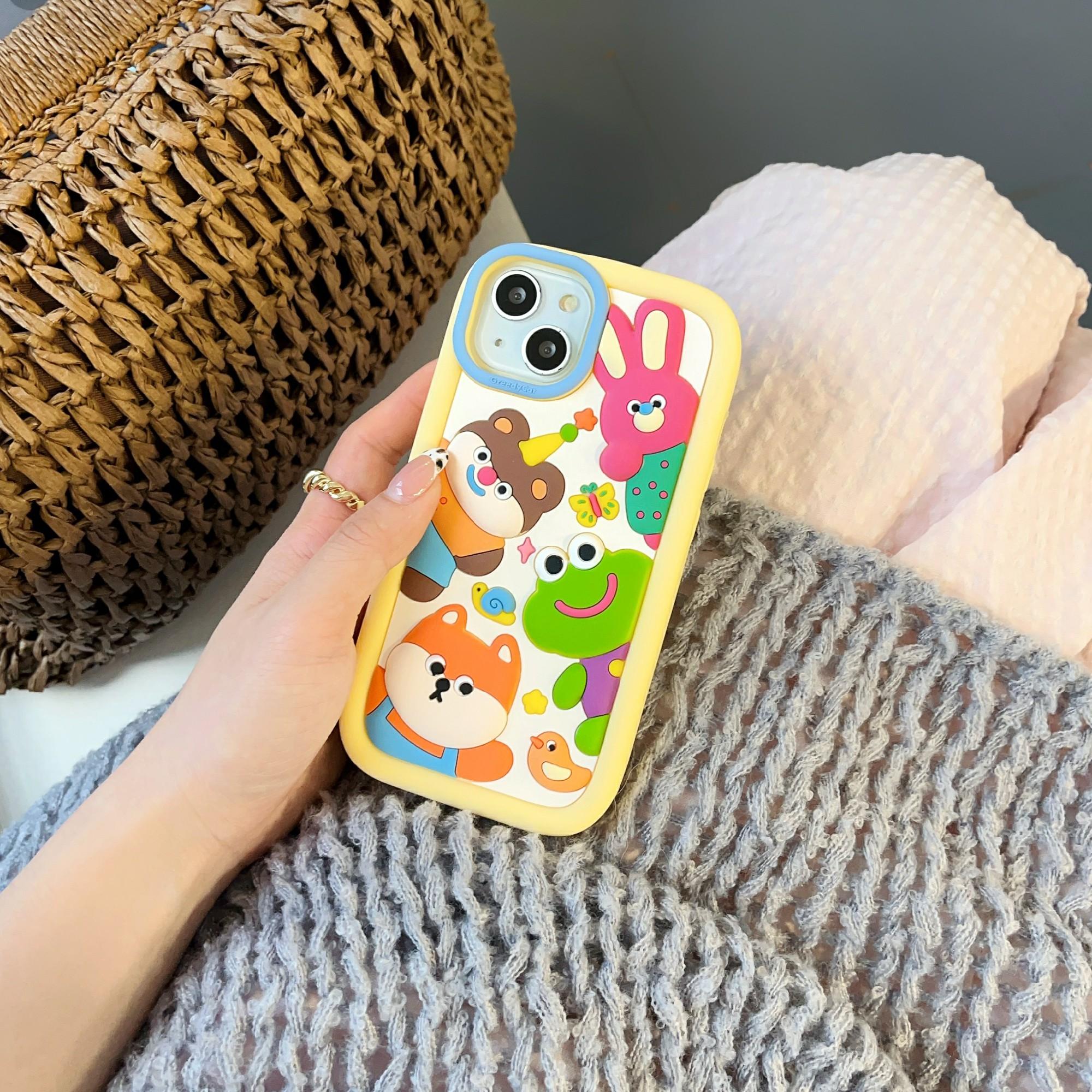

For iPhone 15 Silicone Case Cute 3D Animal Collection Pattern Shockproof Phone Back Cover As Shown A
