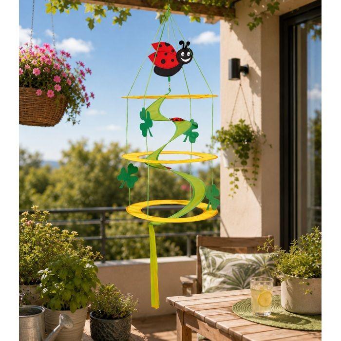 Spirale à vent - EDEN - Coccinelle et Fleurs - Jaune - Nylon/Plastique - Hauteur 110 cm
