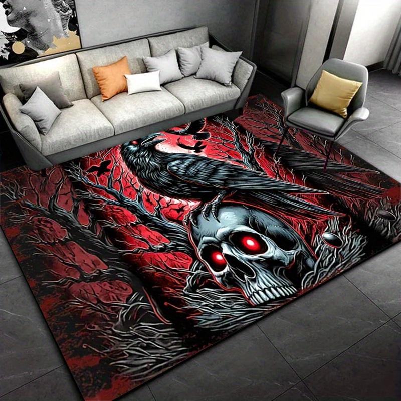 Skull and Raven Gothic Rug for Dark Interiors - Halloween Decor, Spooky Home Accessories, Bold Living Room Designs