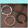Mens Black Onyx Geometric Beaded Bracelet With Handmade Design For Fashionable Casual Wear