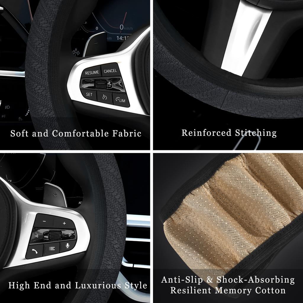Car Steering Wheel Cover No Inner Ring Breathable Car Steering Wheel Cover Mesh Cloth All-Season Comfortable Auto Accessory