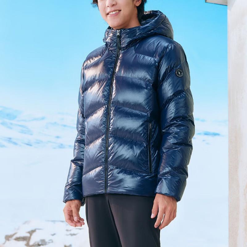 Skechers Diamond Series Solid Color Short Hooded Quilted Down Jacket Men Jackets Dark-Blue Black L423M166-0029