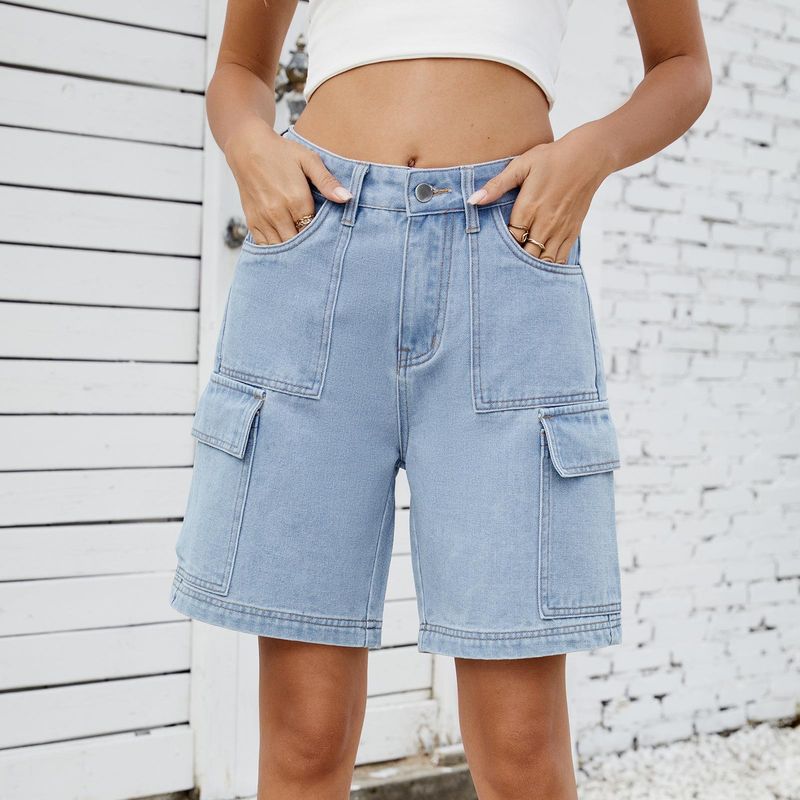 Women Mid Rise Bermuda Stretch Denim Jean Shorts Denim Cropped Pants Women