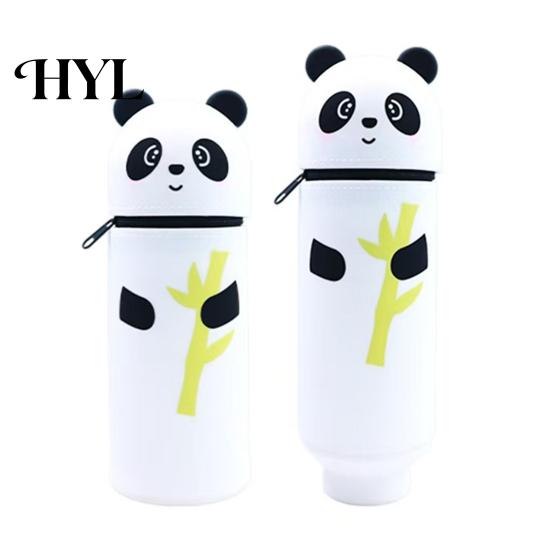 Rotating Pen Holder Pencil Case Desktop Stand Up Cartoon Animal Design School Pouch Silicone Storage Bag for Home Office Supplies Retractable