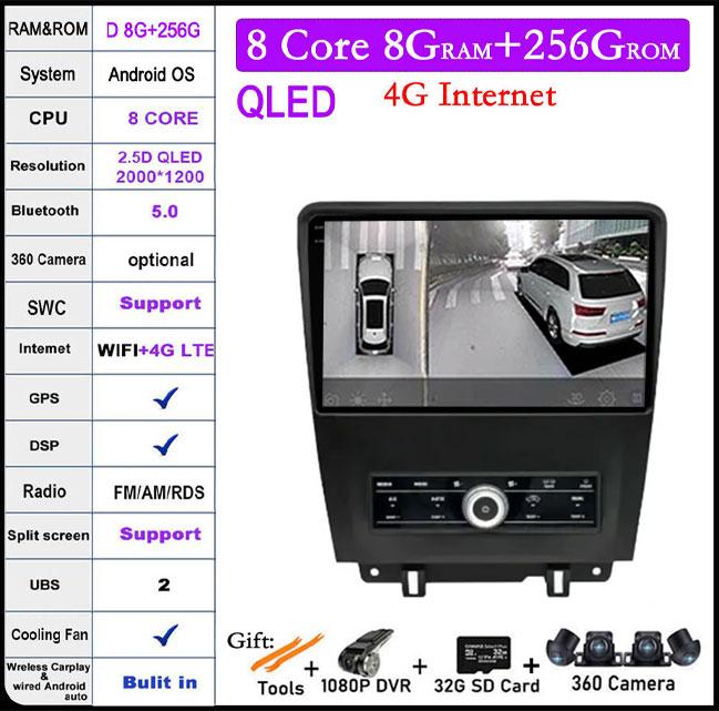 10.1 Inch Android 14 For Ford Mustang 2009 - 2014 Touch Screen Car Radio GPS Navigation Stereo Multimedia Player Video 4G+Wifi