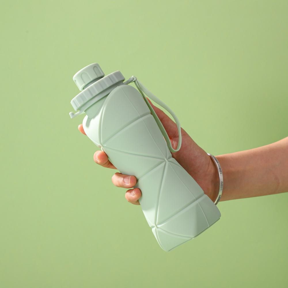 600 ml Silikon-Faltflasche für Erwachsene, tragbar, wiederverwendbar, Plastikbecher, für Outdoor-Reisen, Fitnessstudio, Wasserflasche, motivierende Trinkflasche