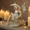 Figurina Incantatrice Luna Verde Pallido e Curva Ornamento Fatato Resina