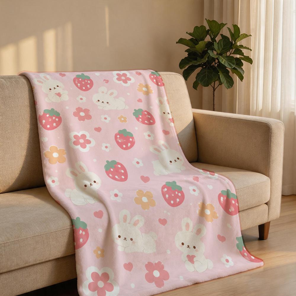 PinkPeachStrawberryDitsy Throw Short Plush Throw Blanket Soft Skin-Friendly Multi-Scene Home Office